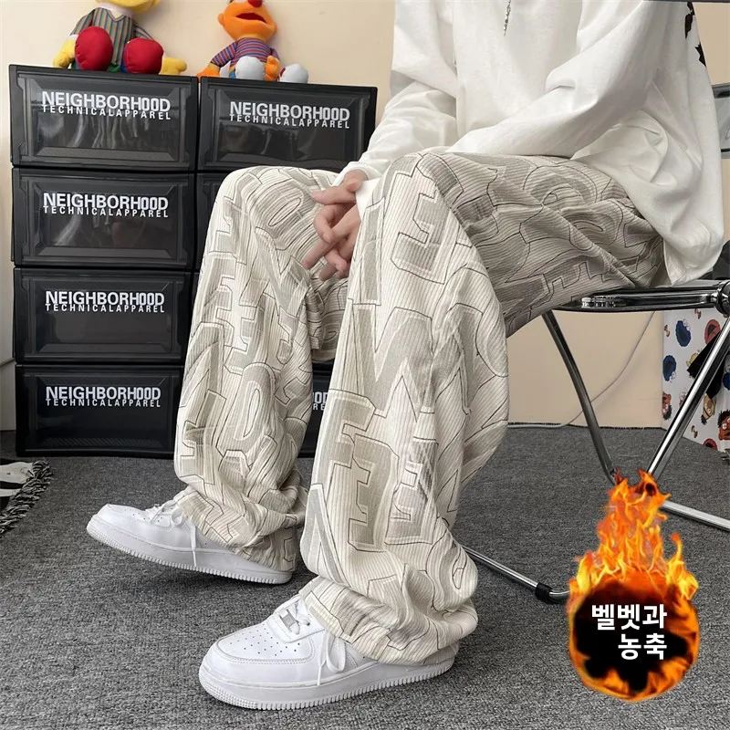 

Thiened Fce Autumn Winter Corduroy Men's Casual Pants Straight Loose Fit Long Trousers Faionable Vintage Sle