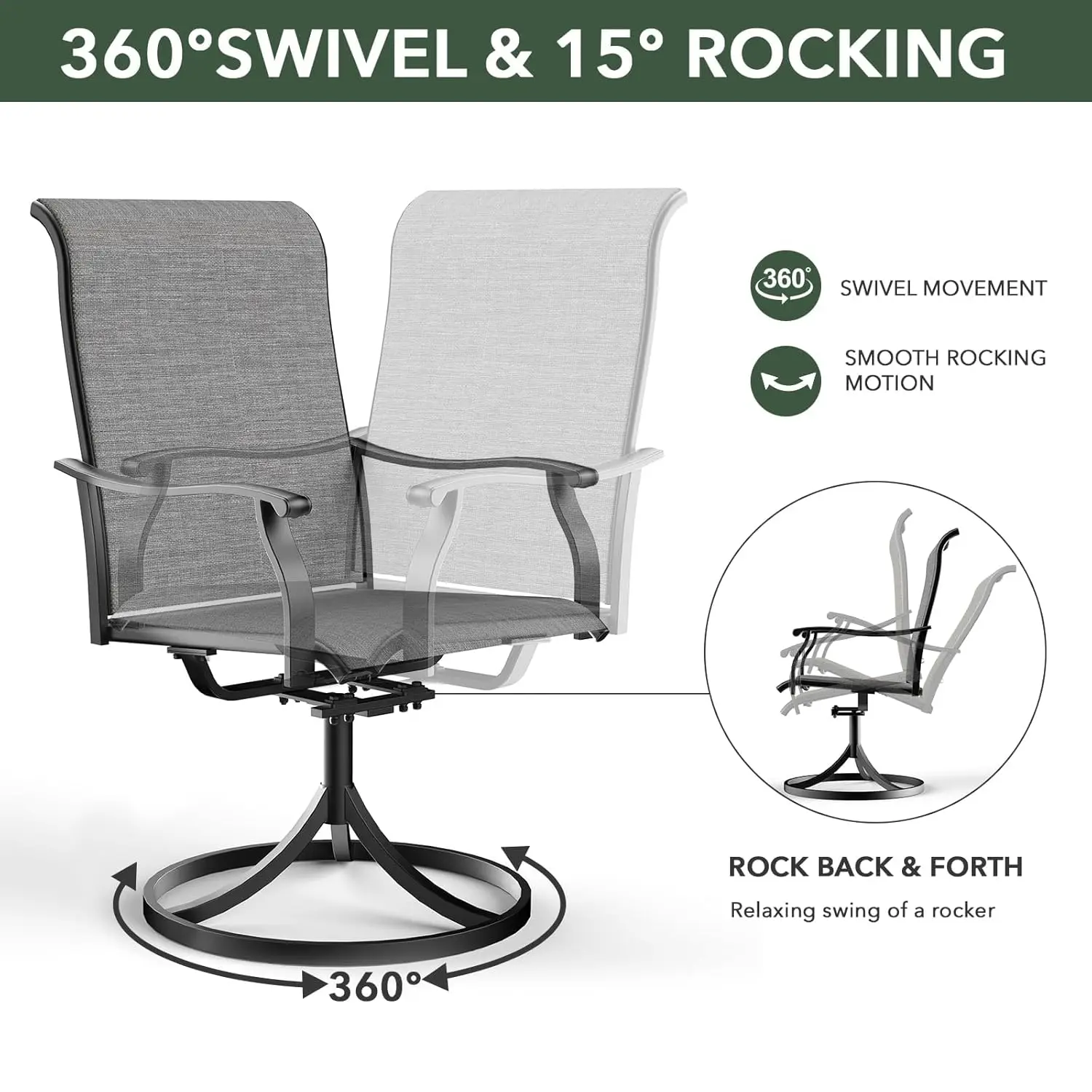All Weather 5 Piece Outdoor Patio Dining Set with 4 Swivel Chairs and 1 Round Tempered Glass     Outdoor Furniture for