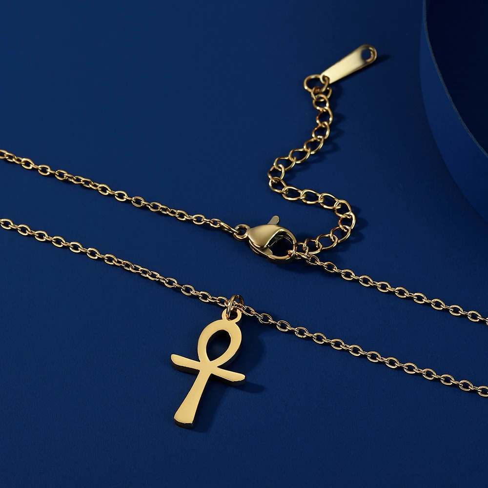 Dawapara Ankh Halskette Ägypten Koptischen Kreuz Charme Doppel Schicht Schlange Kette Edelstahl Frauen Halskette Amulett Religiöse – Detail 17