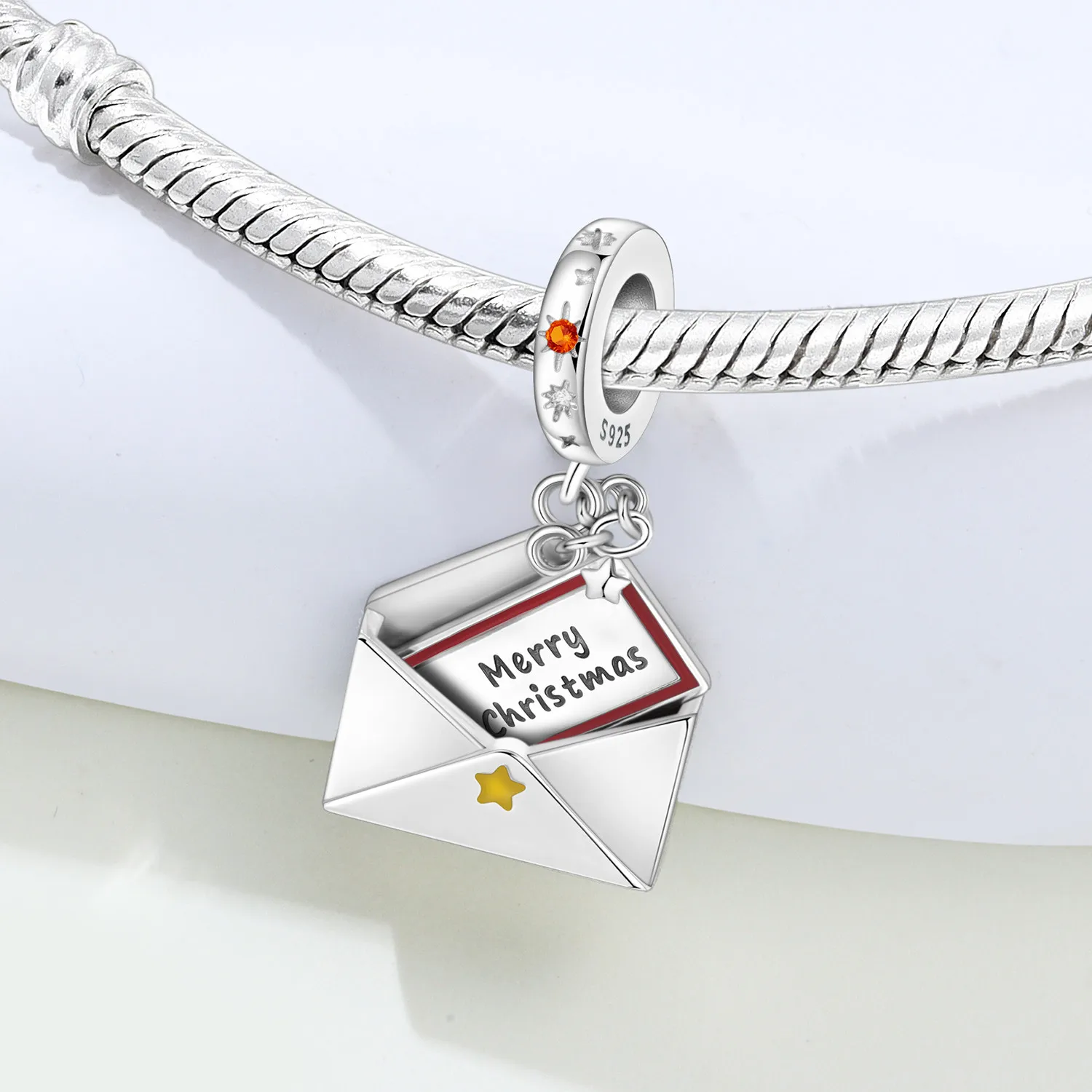 PANPOKI 925 Sterling Silver Christmas Card Festival Blessing Beads Original Pendants Bracelet Charm Jewelry Party DIY Gifts