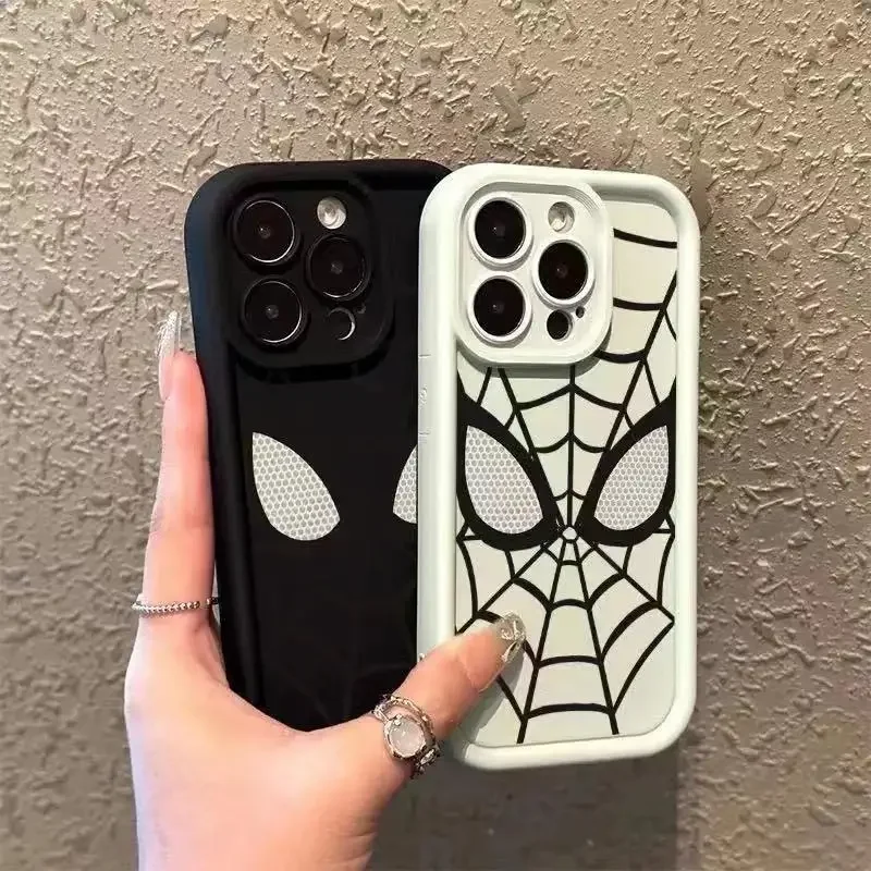 Однотонный мягкий чехол для телефона с мультяшным пауком для iPhone 15 14 13 12 11 Pro Plus Pro Max X XS XR полноразмерный противоударный чехол для телефона
