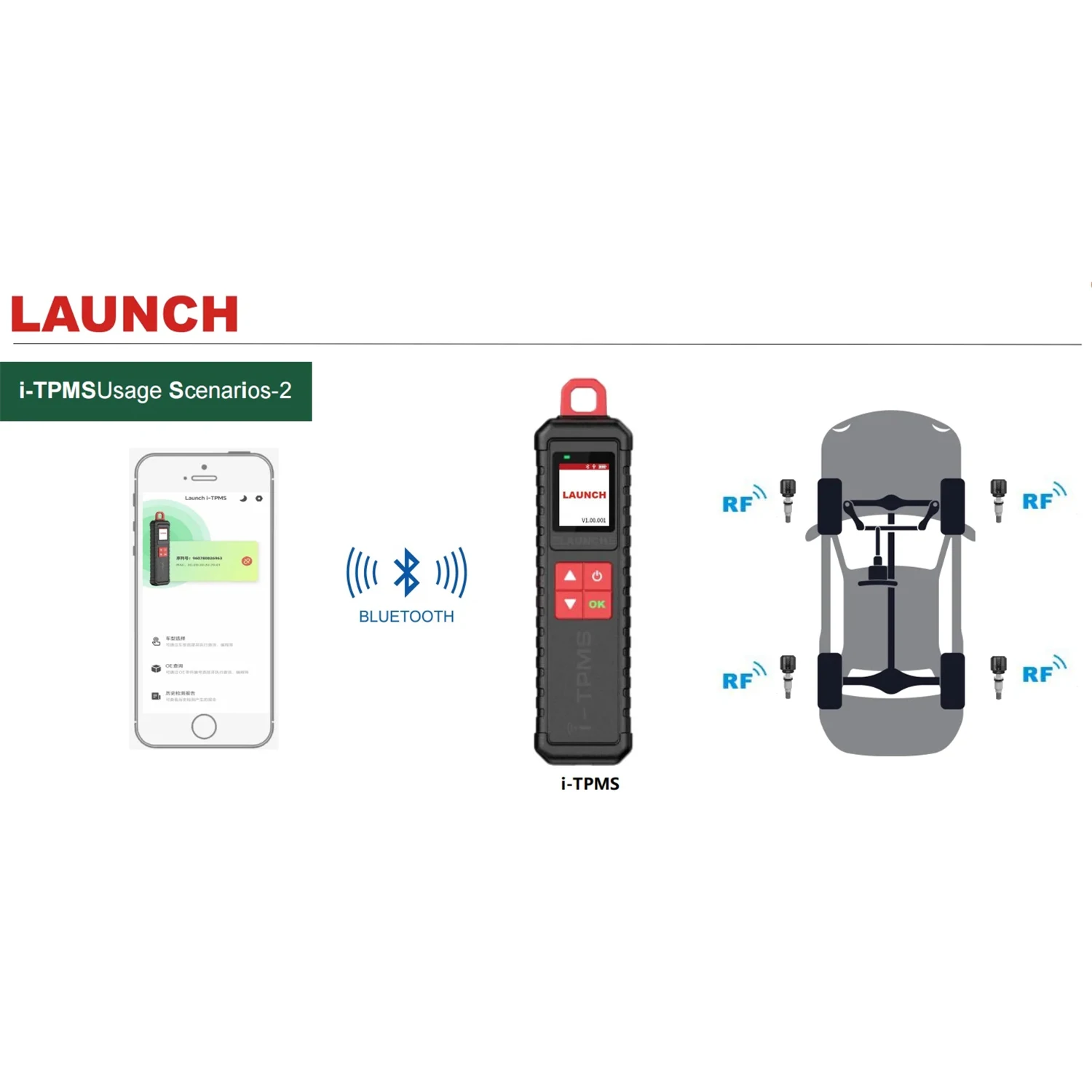 Launch i-TPMS Handheld TPMS Service Tool Upgrade TSGUN work with X-431 Scanner or the i-TPMS APP Supports All 315/433MHz Sensors