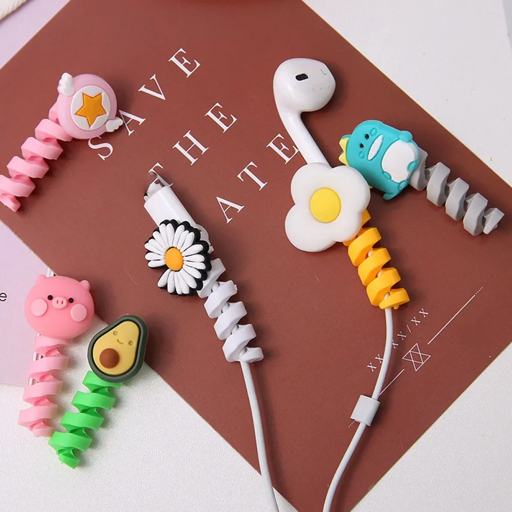 1Pc Cartoon Spiral USB Protector Charging Cable Saver Silicone Bobbin Winder for Cell Phone