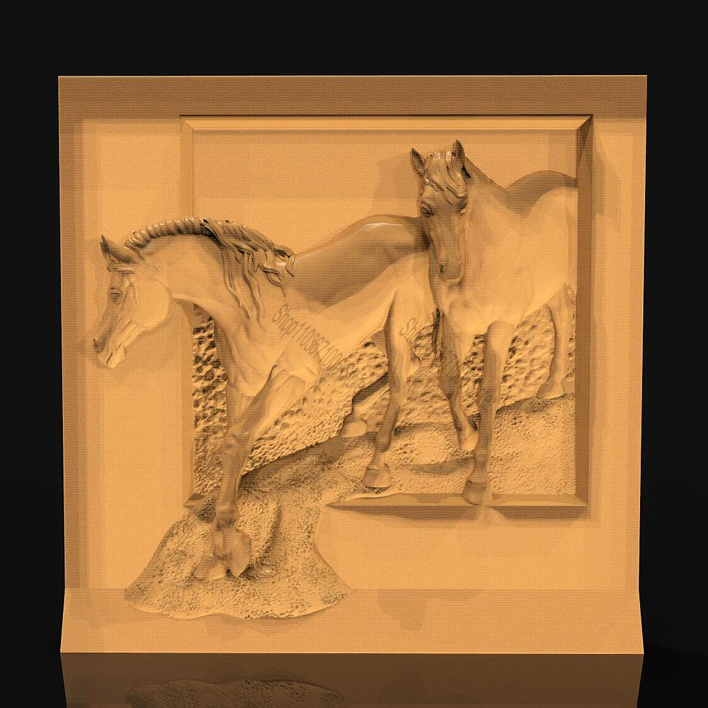 3D Model STL File for CNC Router Laser & 3D Printer Two Horses