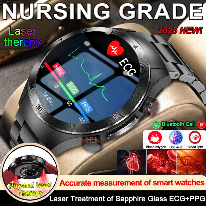 

2025 New Sapphire Glass Laser Treatment Blood Fat uric acid Smart Watch Men Women Health ECG+PPG Bluetooth Call Sport Bracelet