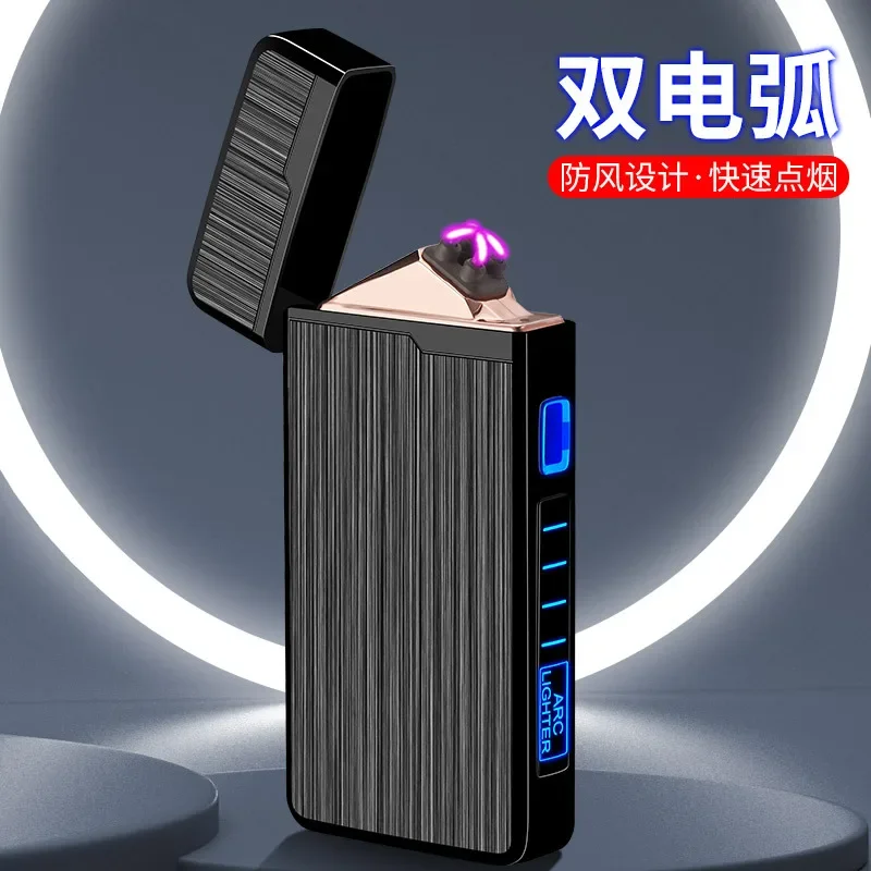플라즈마 듀얼 ARC 터치 민감성 라이터, USB 충전식 방풍 불꽃없는 라이터, 남성용 선물