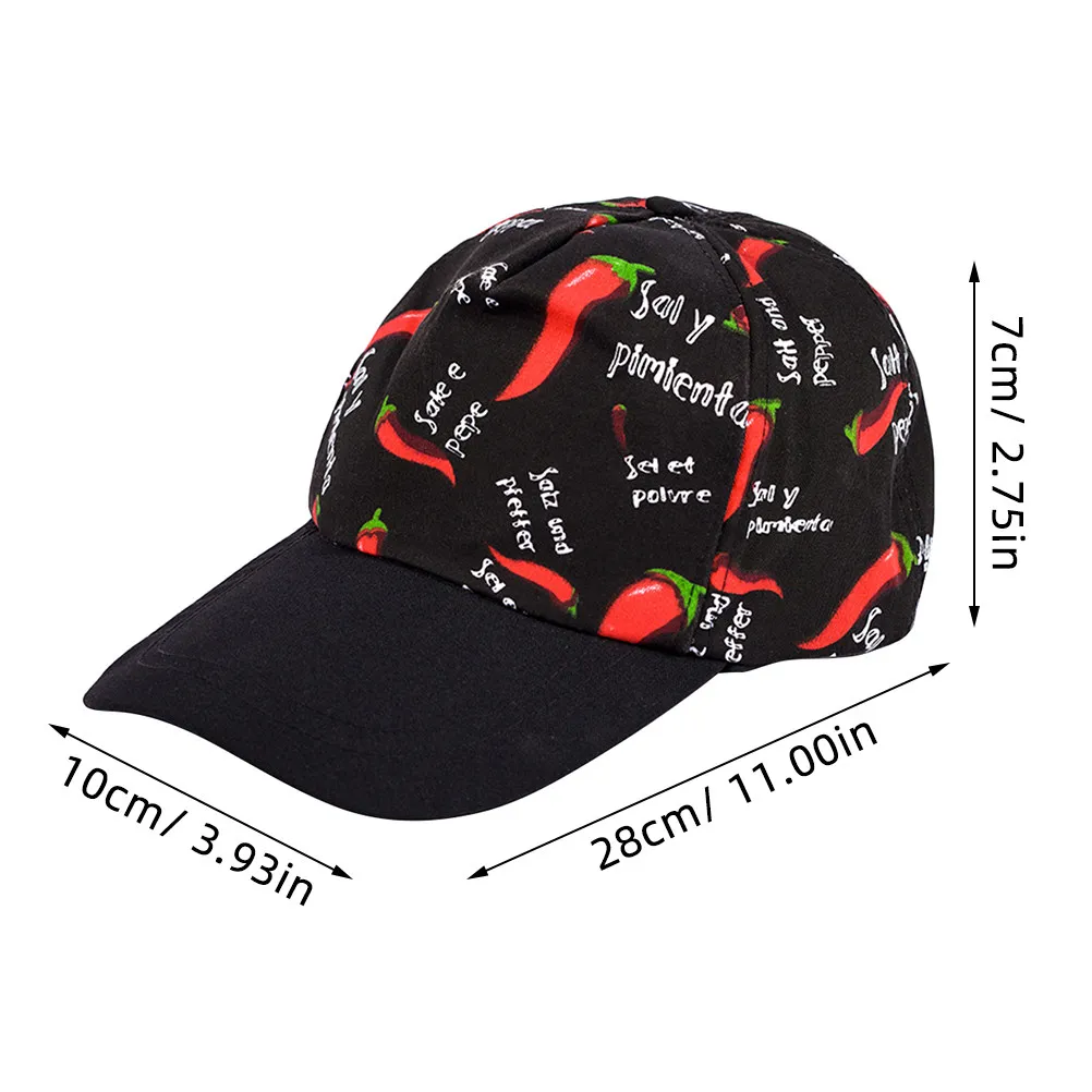 1Pcs Black Baseball Cap Kitchen Chef Hat Creative Chili Pattern Sweat Absorbing Comfortable Restaurant Waiter Cooking Working