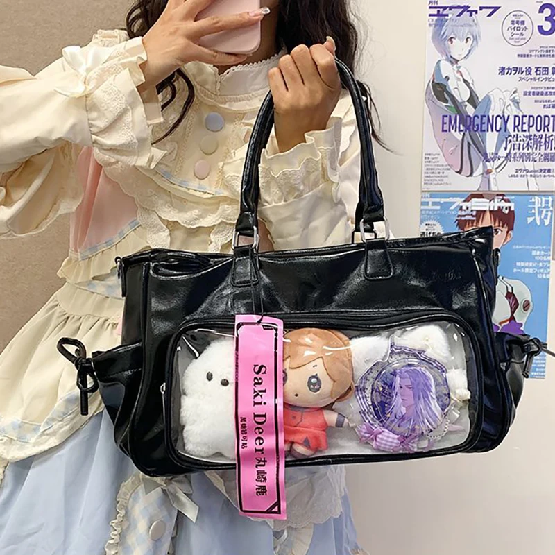 

Richme Harajuku Ita Bags Female 2025 Large Capacity DIY Anime Badge Soft PU Tote Shoulder Bag Subculture Y2K Women Backpack