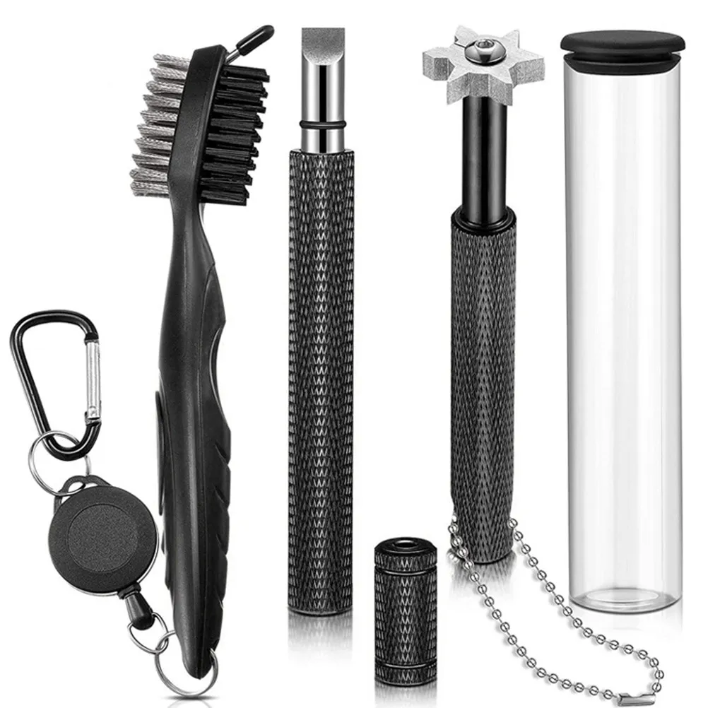 1Set Club Groove Sharpener with Dual Bristle Brush Spring Buckle Hangable Golf Cleaning Tool Kit for Golfers Daily Maintenance