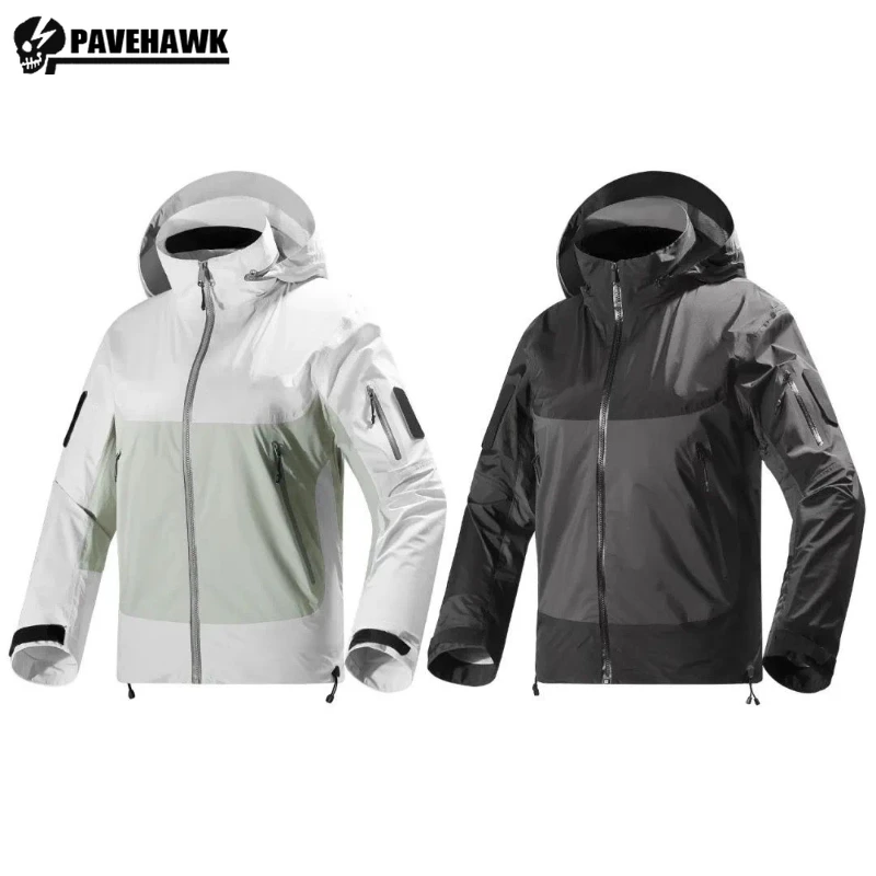 Men Outdoor Hiking Charge Jacket Hard Shell Waterproof Hooded Windbreaker Wear-resistant Ventilate Big Pocket Climbing Clothes