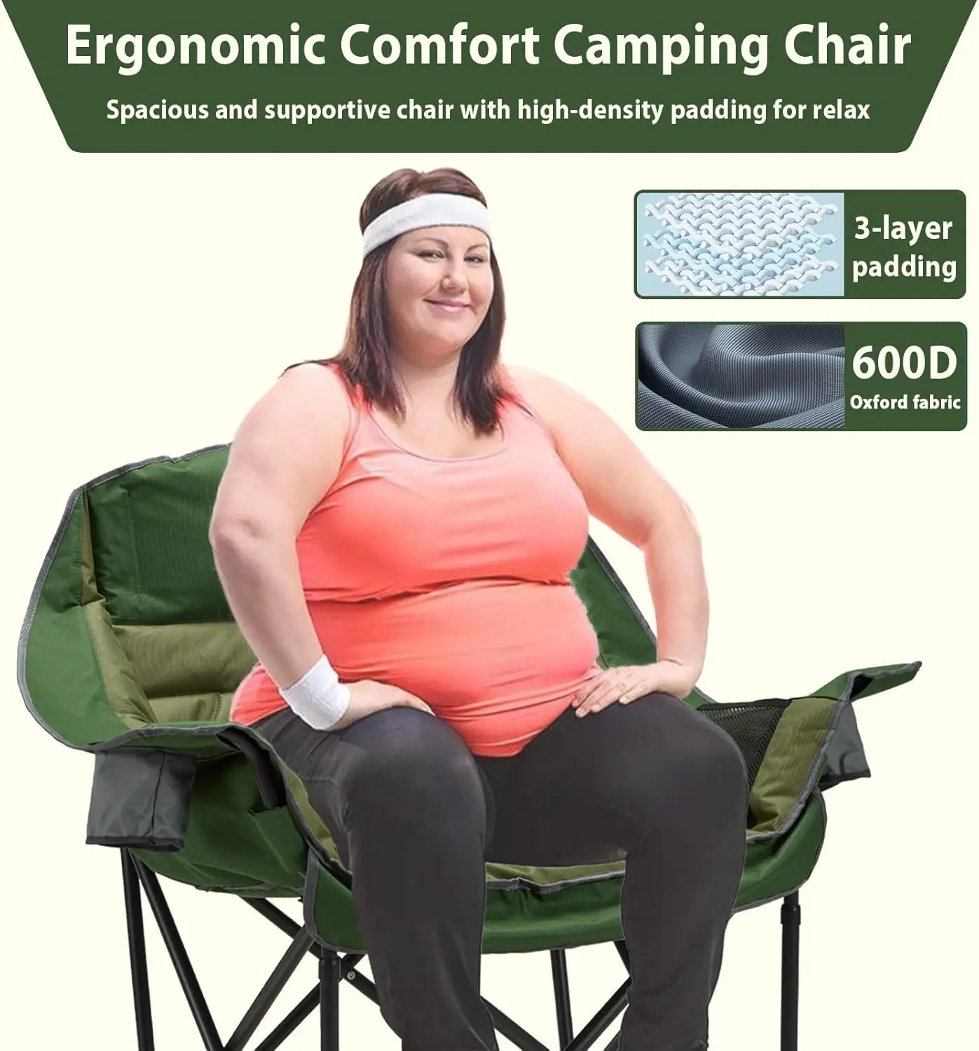 Chaise de camping pliante portable respirante avec poche latérale, porte-gobelet et sac de transport, chaises de camping en plein air