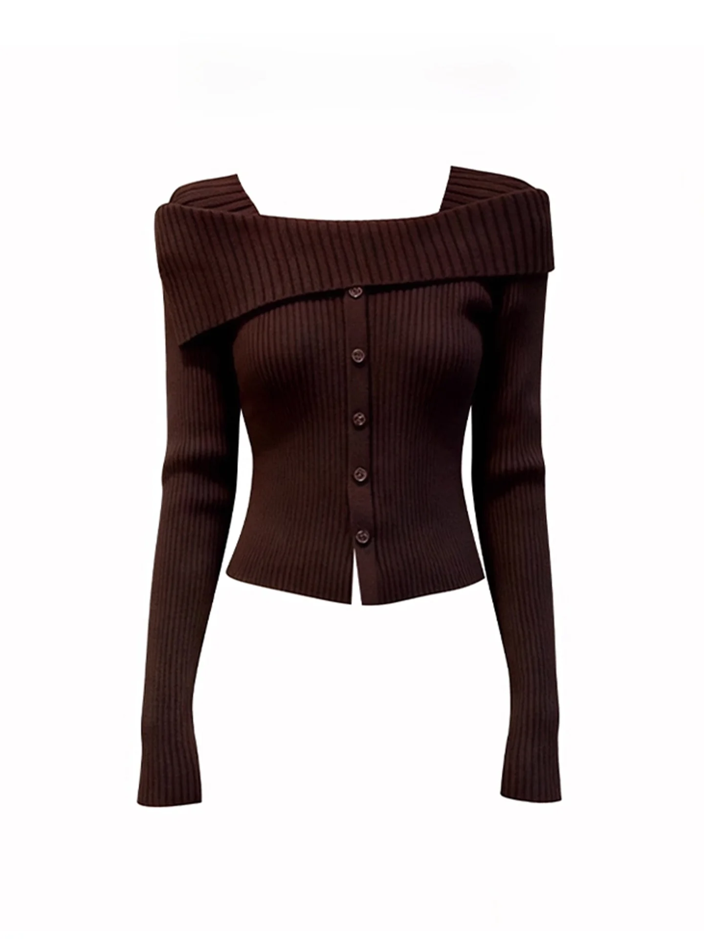 

Мягкий вязаный свитер Ele с одним открытым плечом, женский, осенне-зимний, приталенный, для ношения под одеждой, винтажный, с длинным рукавом, круглый вырез