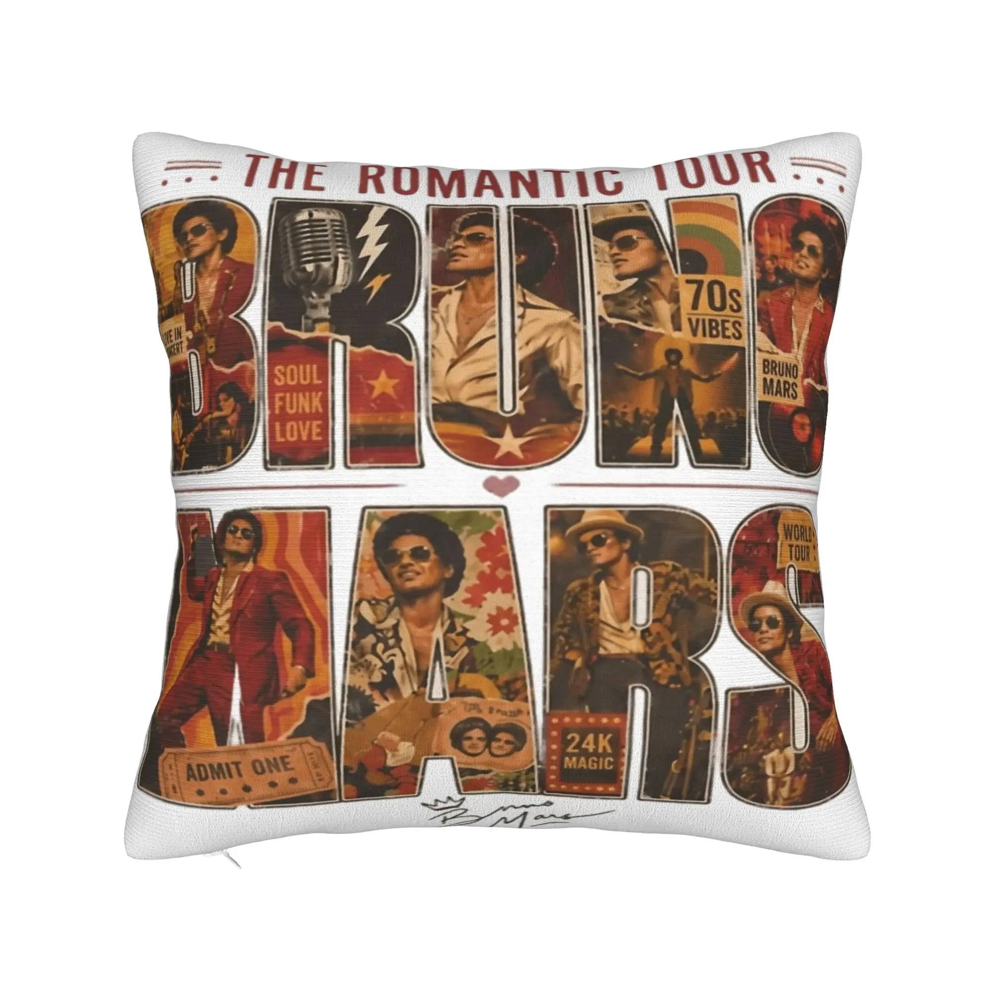 Decorative Pillow Cover Bruno Mars Romantic Tour 2026 Merch Sofa  Throw Pillow Case Cover Square Multiple Sizes