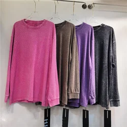 Autumn Winter Women Hot Drilling Diamonds Beaded T-shirt Hoodies Sweater Mid Length Sequined Sweatshirts Pullovers Jumpers Tops