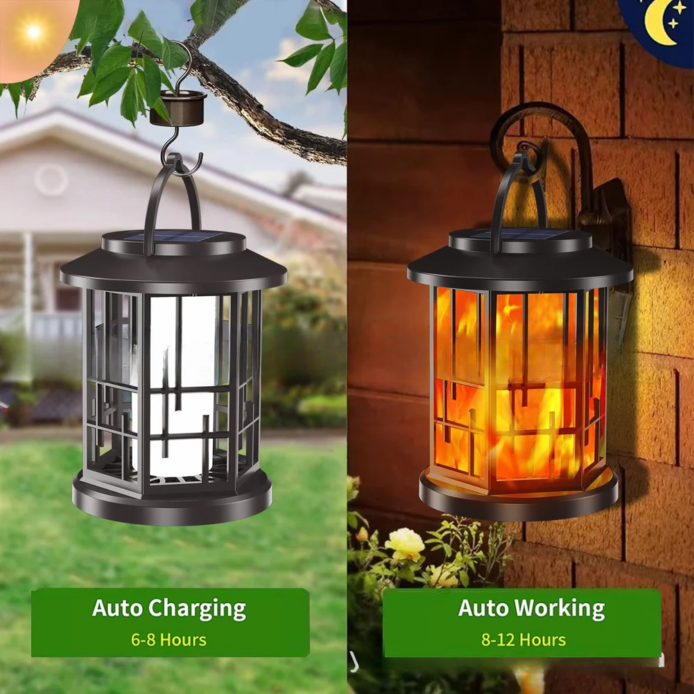 Solar Powered Outdoor Flame Lantern Featuring 28 LEDs for Garden Patio Deck Yard Illumination Without Electrical Wiring