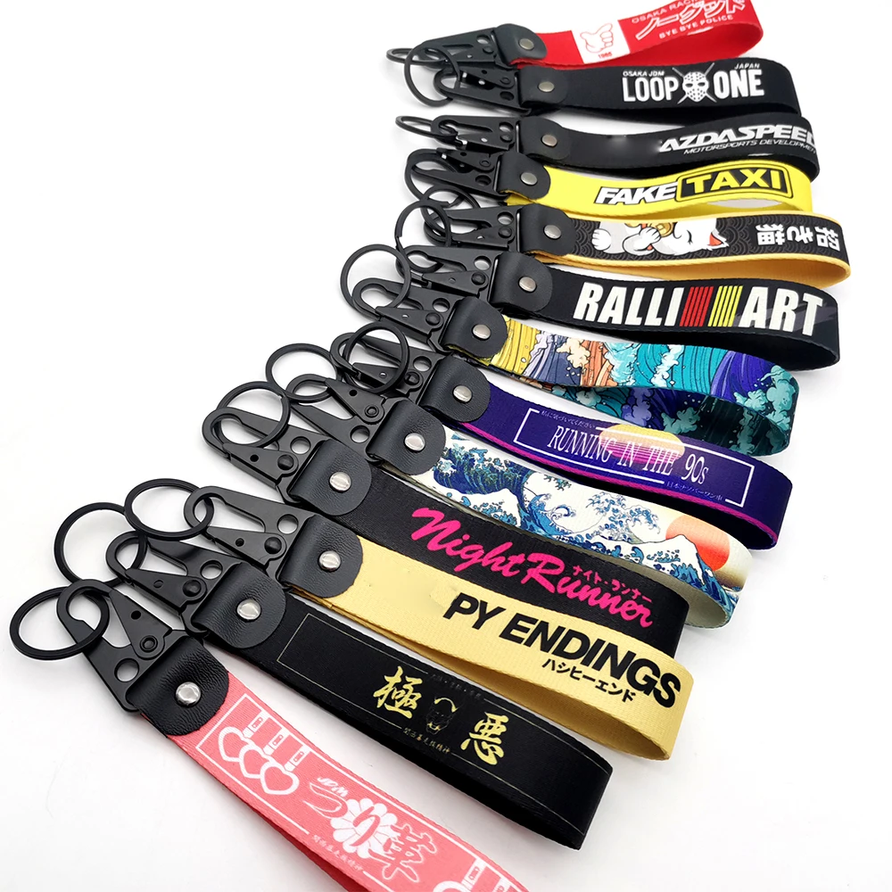 Car Key Strap JDM Keychain Key Ring Lanyard Tags Key Strap Tow Car Motorcycle Keyring Fake Taxi Key Chain Fortune Cat Accessorie