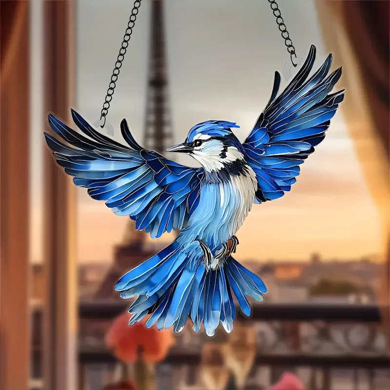 Cute Charming Cardinals Suncatcher Stained Glass Effect Hanging Window Ornament  Windows Gardens or Indoor All Season Decoration