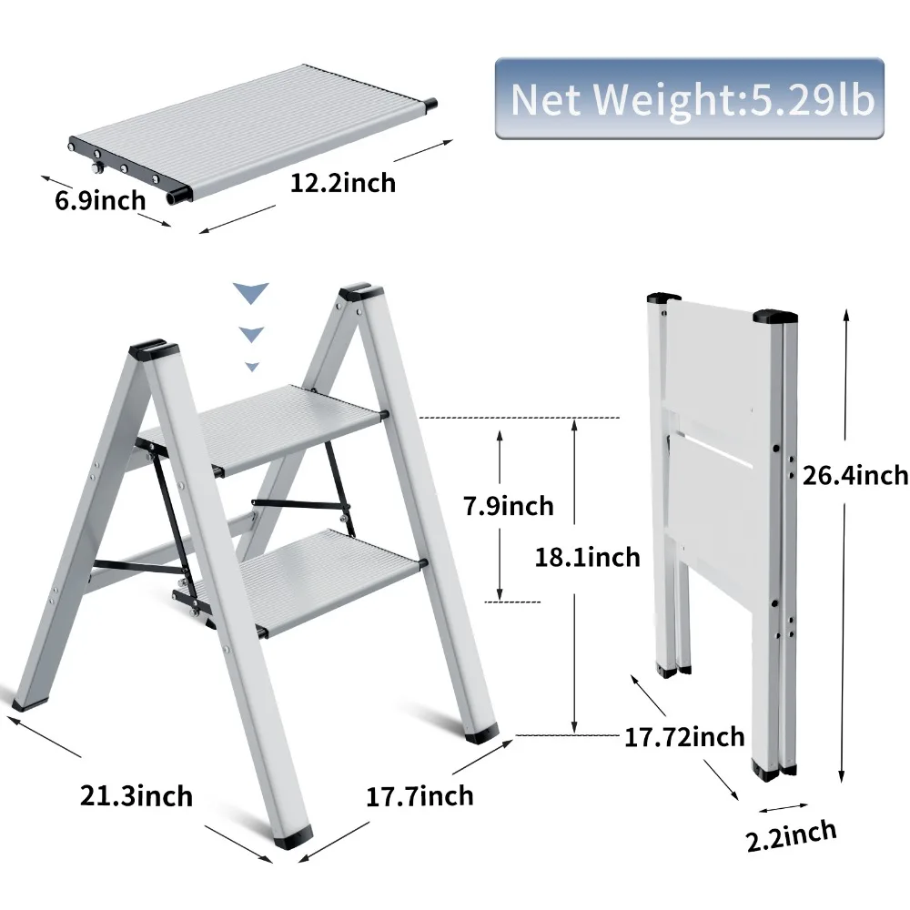 Imagem -03 - Household Folding Aluminum Ladder Herringbone Ladder Two-step Staircase Telescopic Stools