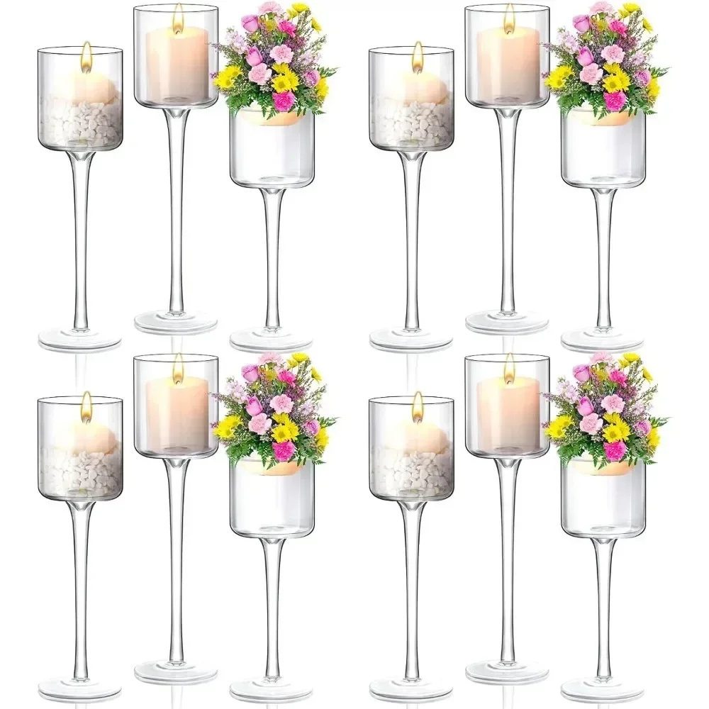 

Glass Candle Holder for Table Centerpiece, Tall Tea Lights, Floating Candle Holder, Hurricane, Home Decoration, 12 Pcs