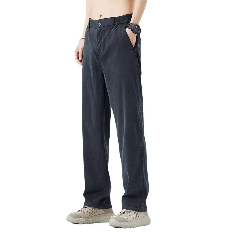 Pantaloni da uomo Pantaloni larghi larghi di marca alla moda traspiranti per uomo Jeans estivi ultrasottili Pantaloni casual versatili in seta di ghiaccio