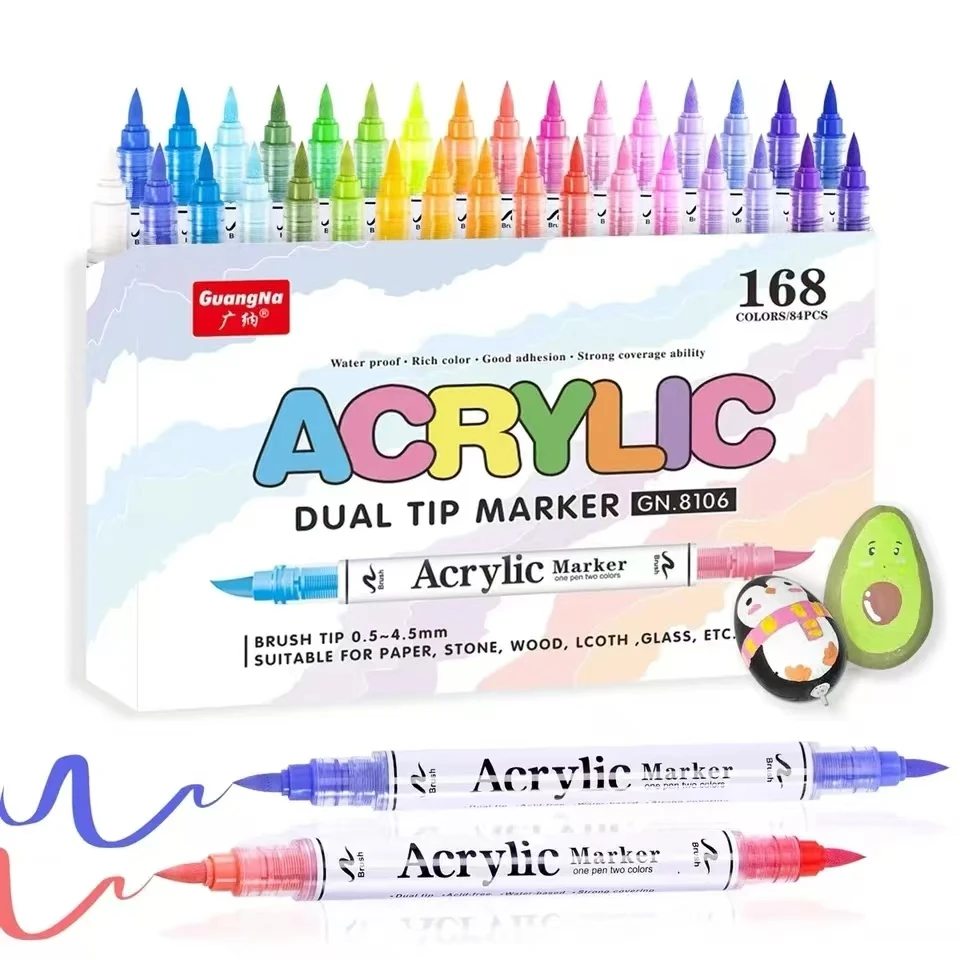 168 Colors Acylic Brush Dual Tip Pen Set Pigment Markers Waterproof Drawing Dual Brush Tip DIY Nail Arts Kit Accessorie