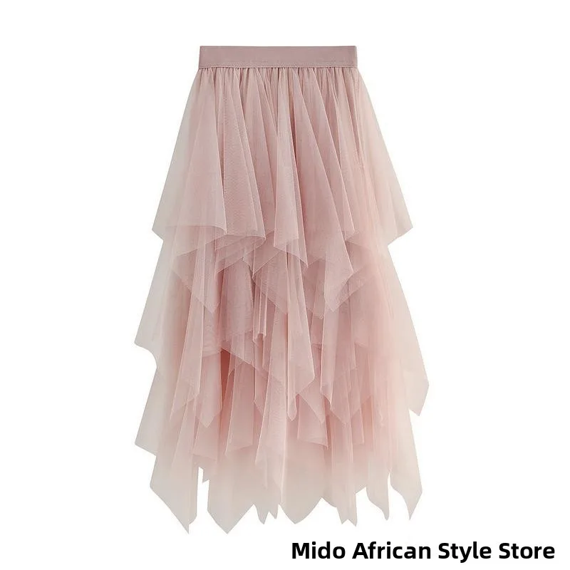 

Vaion High Waist Me f Skirt Women's Flloom Irregular Skirt mid Length Midi Skirt Summer Slimming Gown