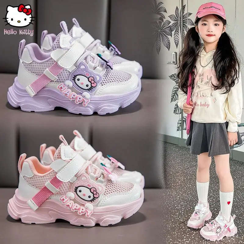 

Kawaii Sanrio Hello Kitty кроссовки на толстой подошве, дышащие, удобные, летние модные спортивные сетчатые туфли с героями мультфильмов для девочек, милые спортивные туфли Kuromi