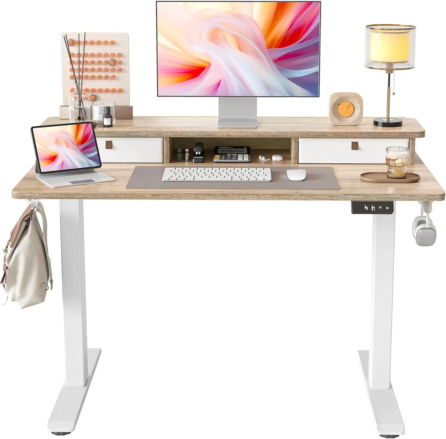 

48 * 24 Inch Standing Desk with Two Drawers, Stand Up Standing Desk Adjustable Height, Electric Sit Stand Table with Storage