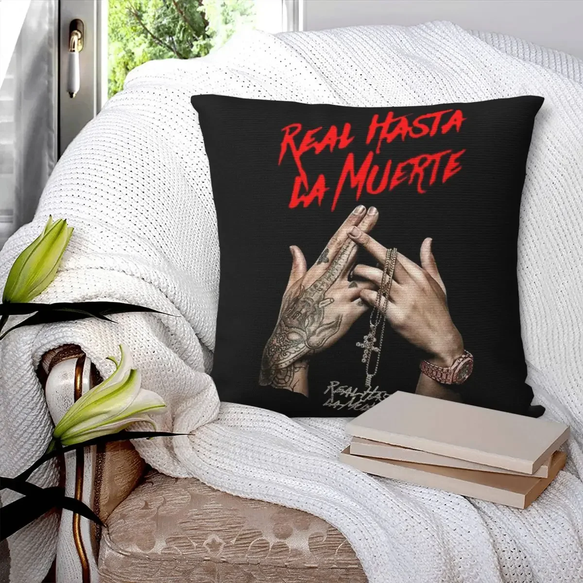 Anuel AA Real Hasta La Muerte Pillowcase Polyester Linen Printed Decor Throw Pillow Case Room Cushion Cover Wholesale