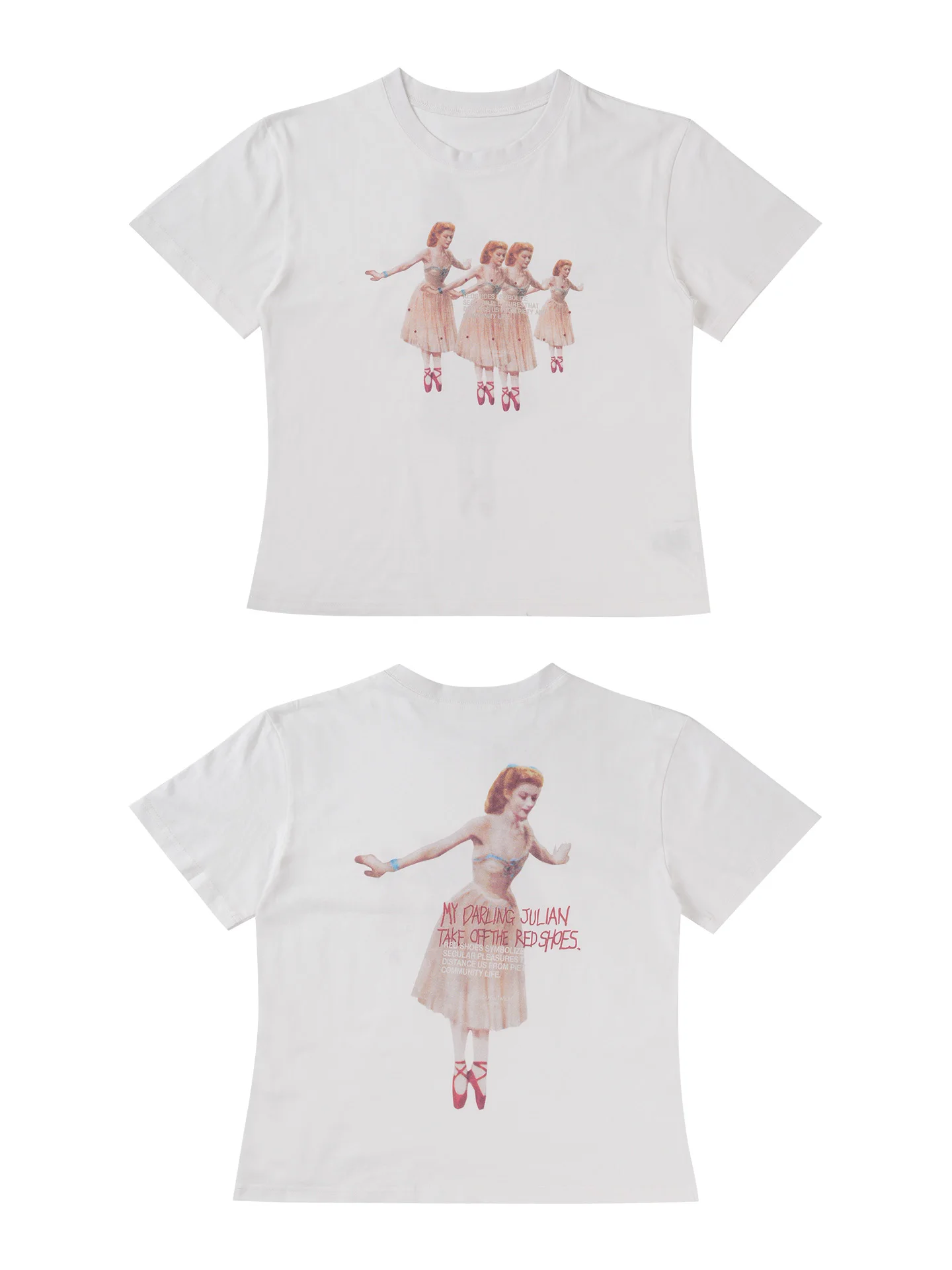 

Loose Fit Pure Cotton T-Shirt Korean Design Ballet Girl Letter Print round Neck Short Sleeve Casual Versatile Women's Top