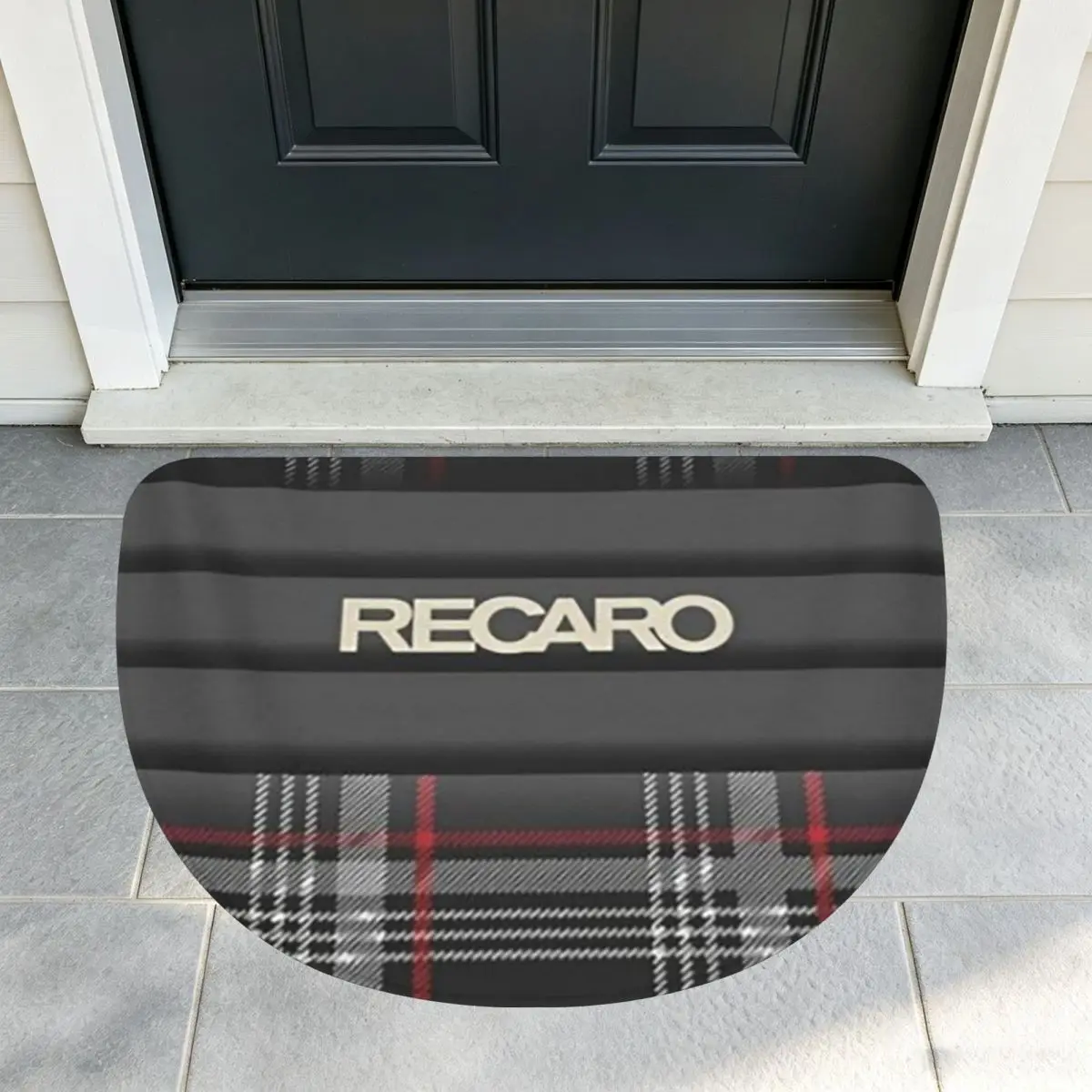 Tartan Plaid Recaros Soft Flannel Half Round Doormat Non Slip Bathroom Mat Absorbent Floor Carpet for Living Room