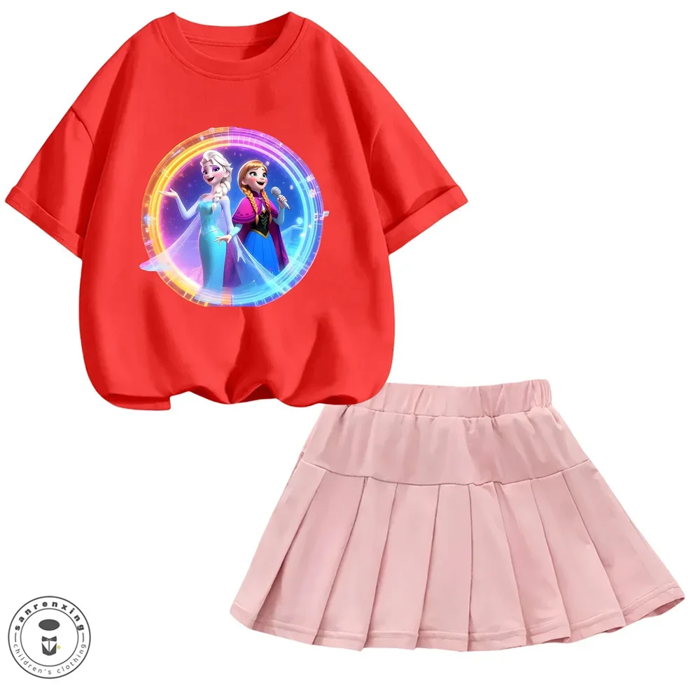 

2Pcs Cartoon Frozen Anna Girls Clothing Set Graphic T-shirt Tee + Tutu Skirt for Summer & Birthdays Princess Suit