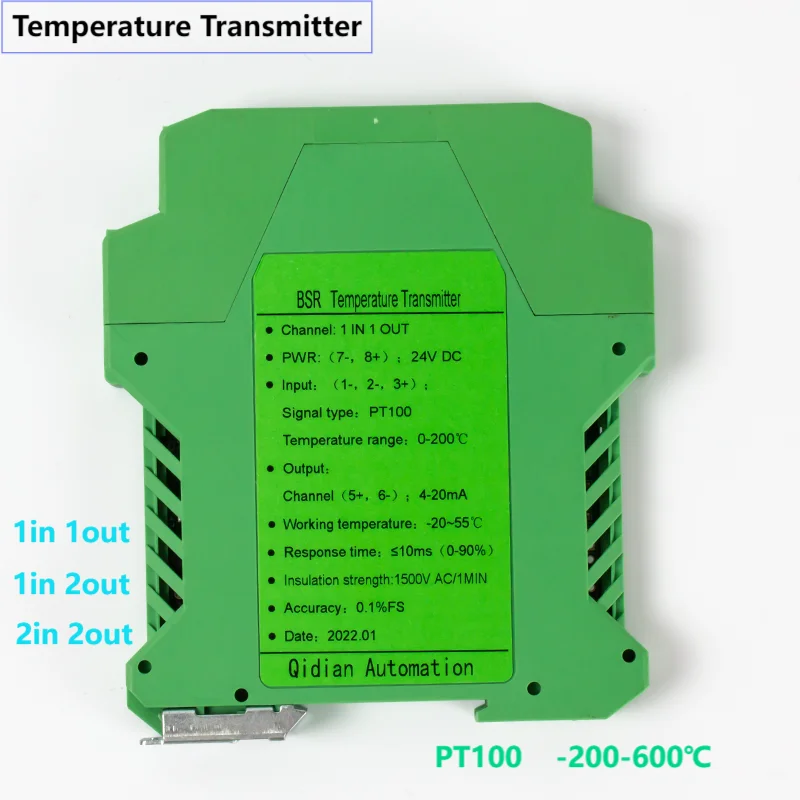 4-20mA PT100 Temperature Sensor Transmitter 2 in 2 out Thermal Resistor Resistance RTD Oven Transmitter 0-10V 0-5V -200-600C