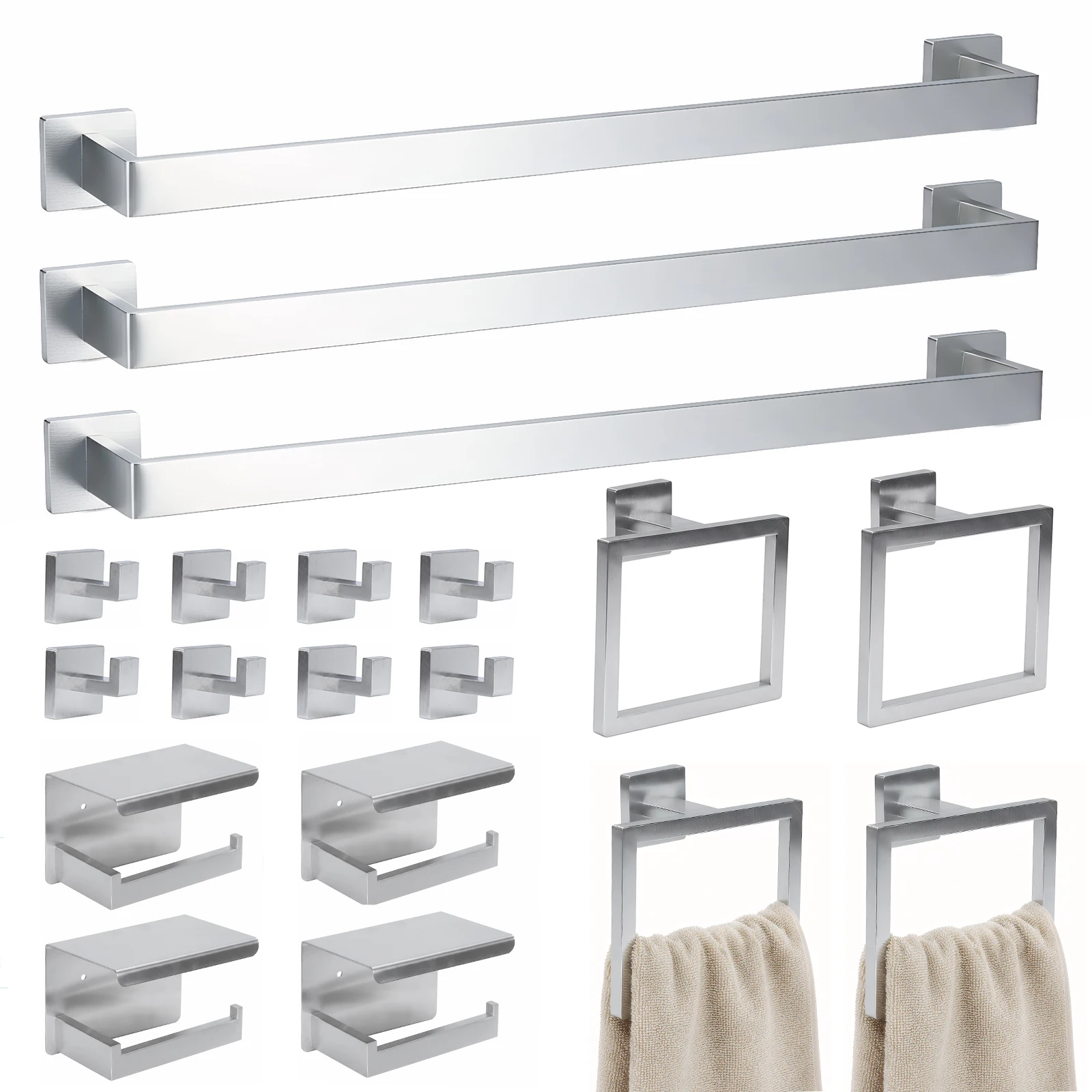 

Набор из 20 предметов для ванной комнаты: настенные аксессуары из нержавеющей стали (полотенцедержатель, держатель для туалетной бумаги, кольцо, крючок)