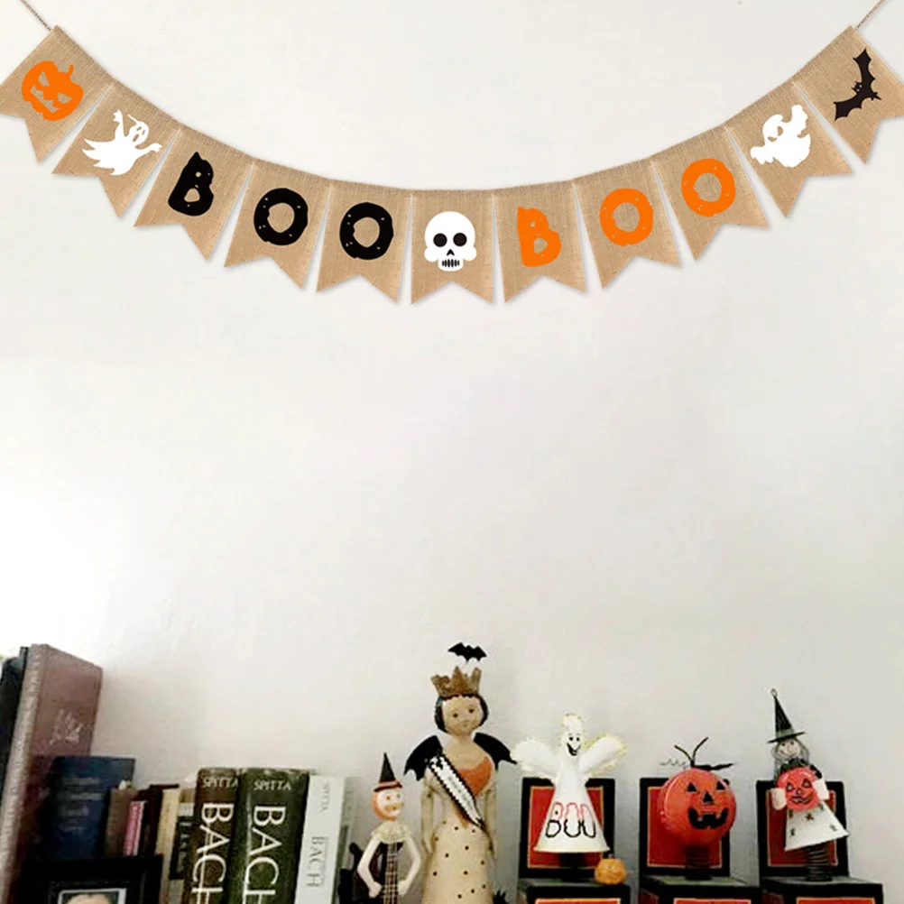 

2pcs Halloween Burlap Banner Party Decorations Gate Flags Festive Decorative Letter Design Hanging Props Beware Banner