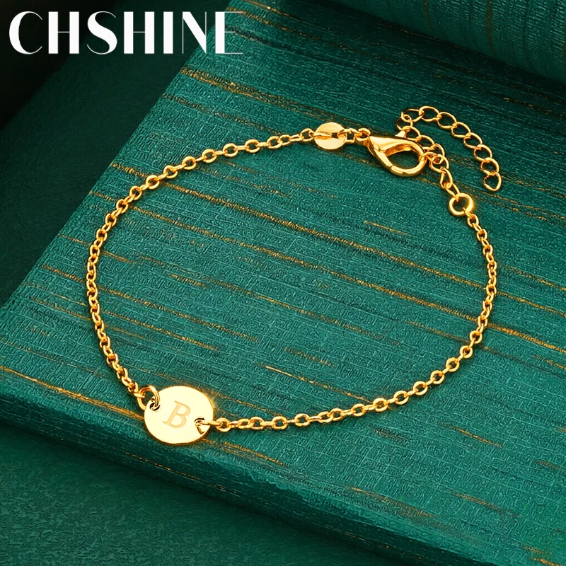 925 Sterling Silver 18K Gold Round 26 Letter Chain Bracelet For Women Weeding Party Fashion Charm Jewelry Gift