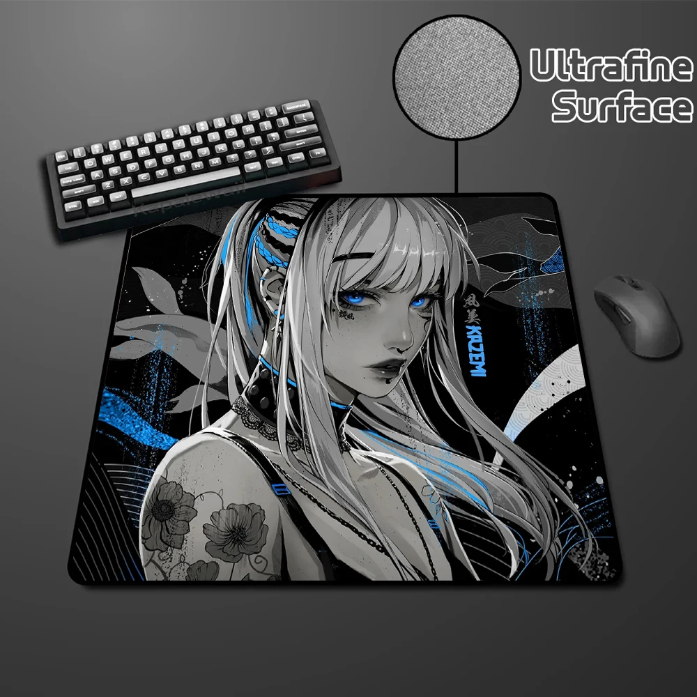 45x40CM Non-slip Mousepad Mask Girl Kazemi Speed Table Pad E-Sports Keyboard Mice Mat Game Professional Premium Edge Deskmat