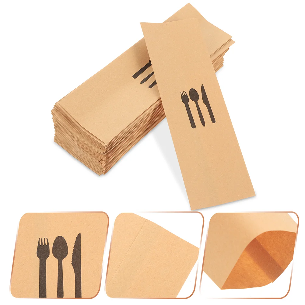 

Kraft Paper Silverware Bags Utensils Holders Pouch Catering Sleeve Wedding Restaurant Cutlery Cover Coating Sleeves Banquet