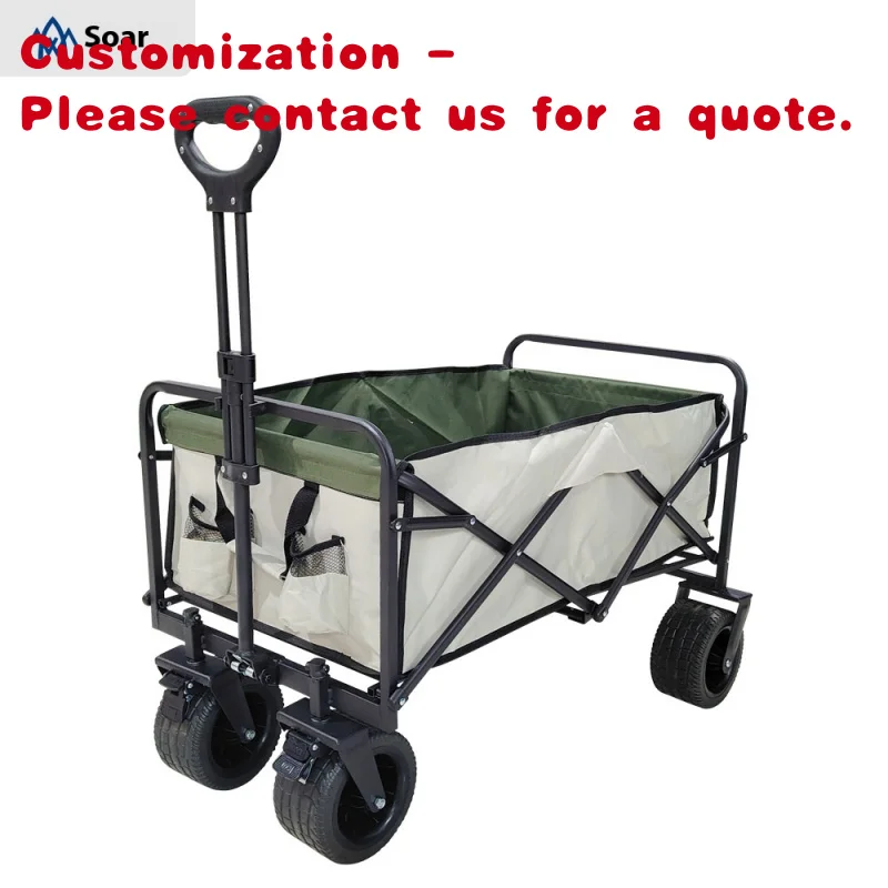 

custom.Folding Wagon Large Capacity Outdoor Stall Cart Four-Wheel Metal Platform Design Hand Push Picnic Table Board C
