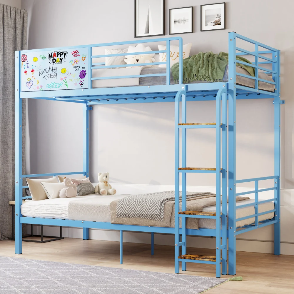 

Metal Bunk Bed for Adults & Kids, Convertible to 2 Full Beds, Heavy Duty Frame with Guardrail & Ladder, No Box Spring Needed, Bl