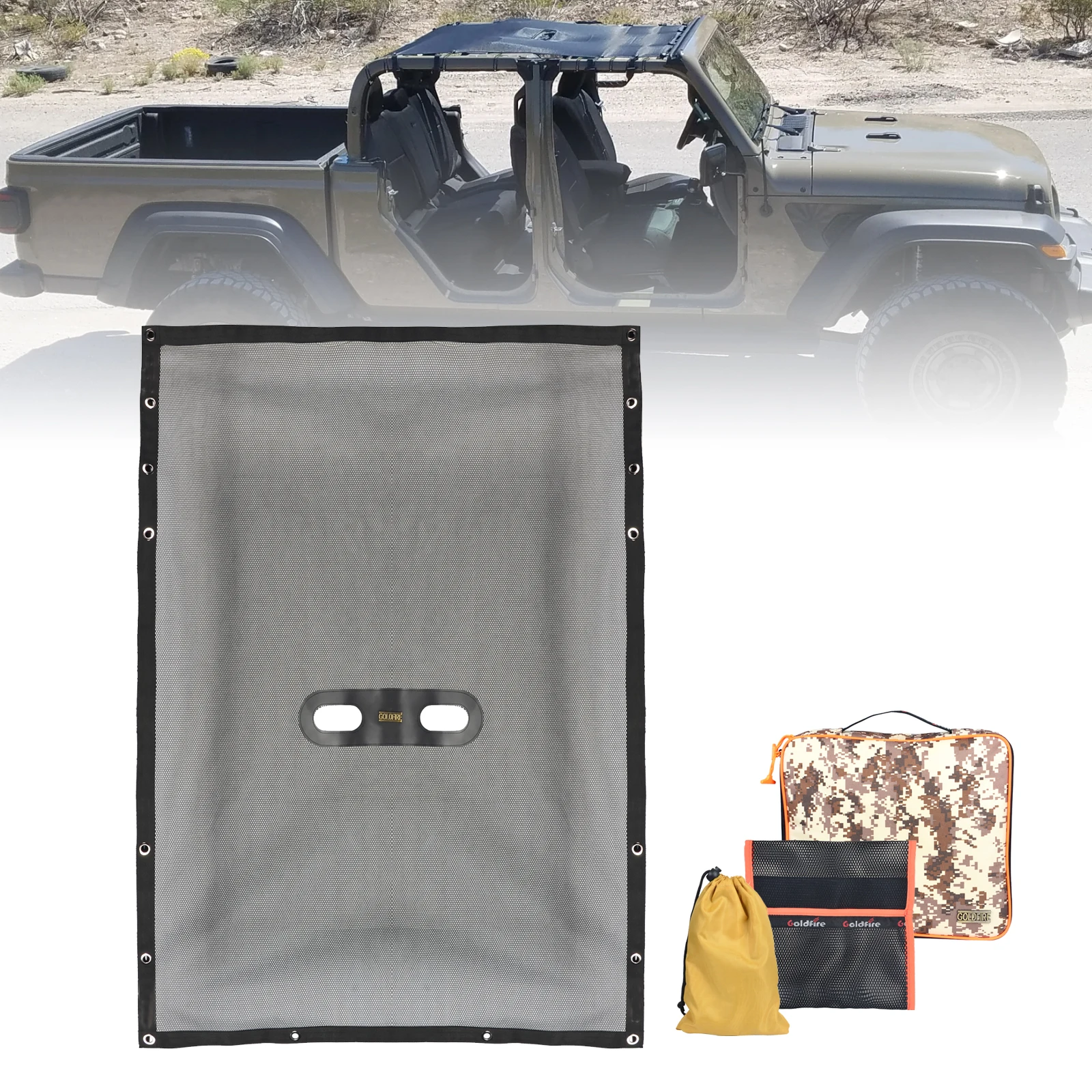 For Jeep Gladiator JT 4 Door Accessories Soft Mesh Top Sunshade  Mesh Screen Wrangler Cover UV Blocker with GrabBag Tool Pouch