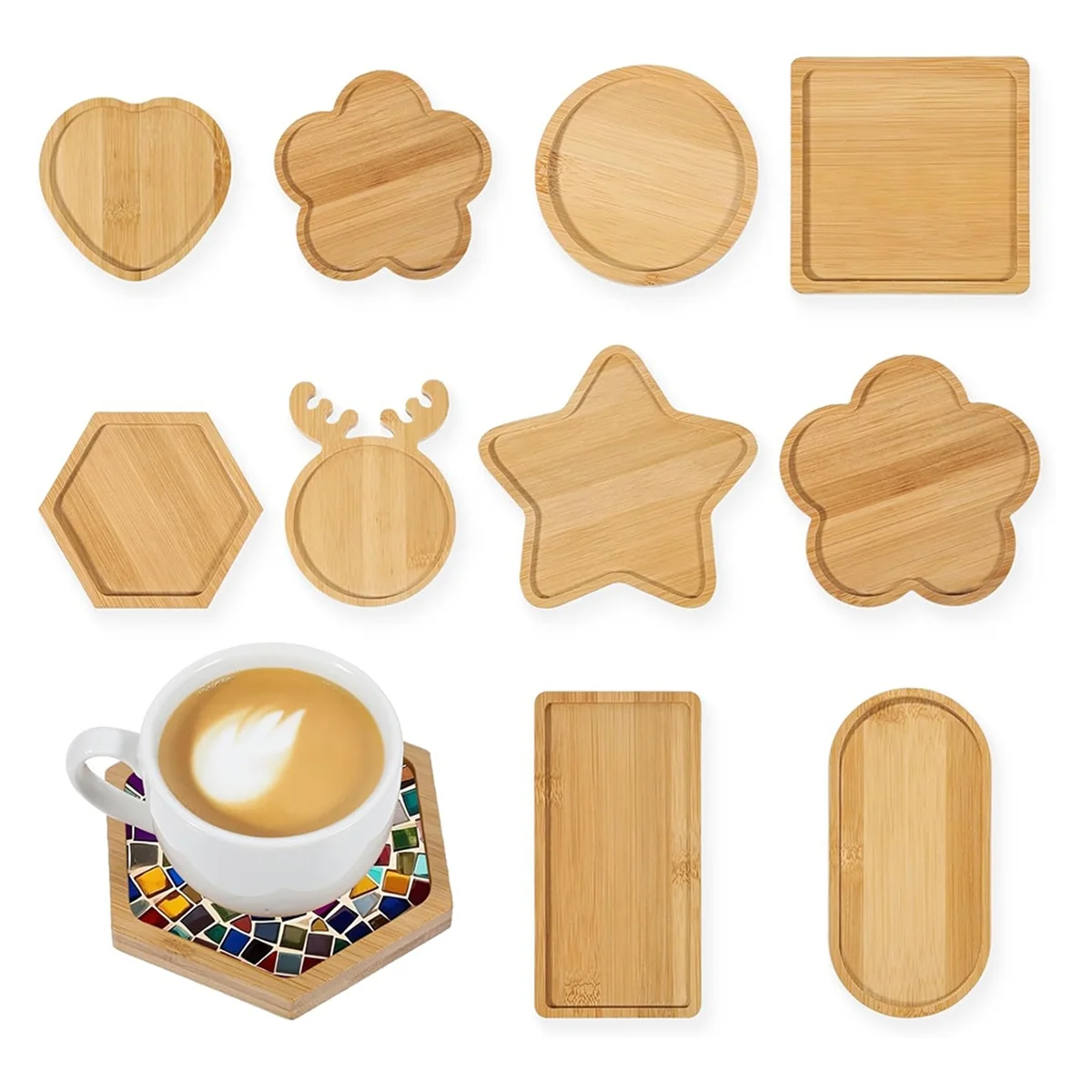 NEW 10pcs Wooden Mosaic Bases Mosaic Kits Various Shapes Mosaic Substrates for Mosaic Crafts DIY Mosaic Tiles Coaster Base