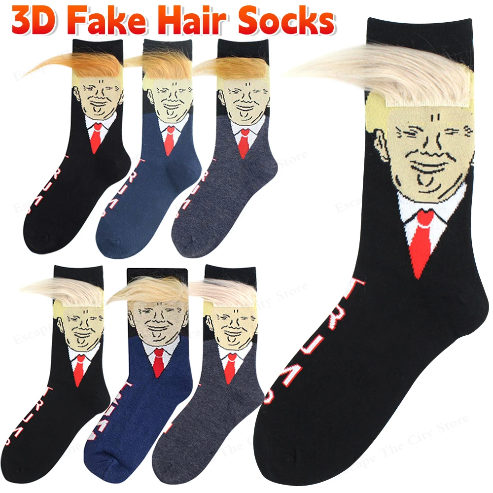 2024 Trump Socks With Hair 3D Fake Hair Trump Socks Novelty Hip Hop Socks Soft Fashion Street Style Socks for Outdoor Sports