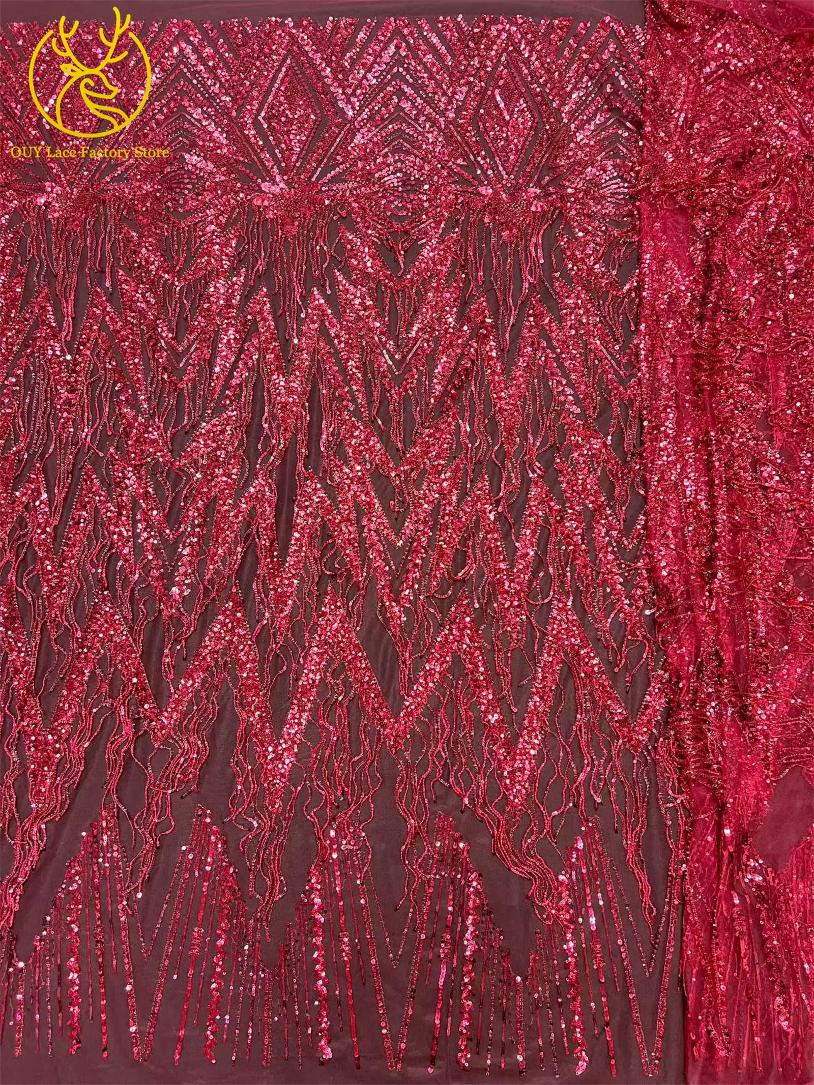 Luxuriöse französische goldene 3D-Hängeperlen-Spitze, hochwertiger afrikanischer Tüll-Pailletten-Spitzenstoff für nigerianische Hochzeitskleider zum Nähen – Detail 15