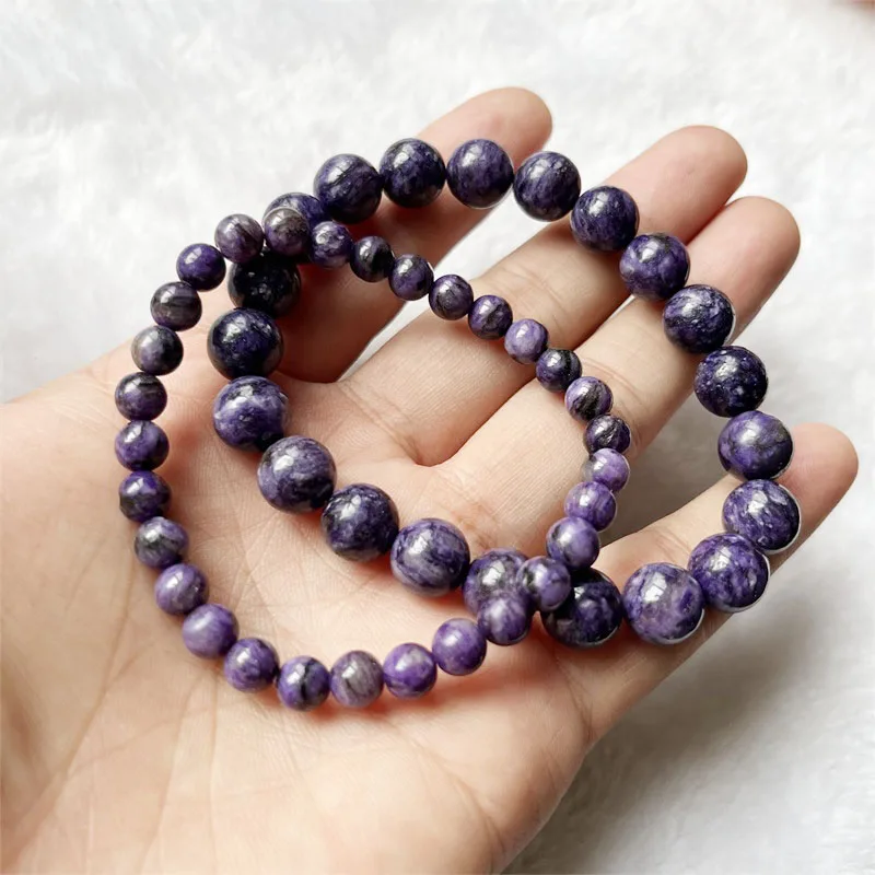 6/8/10MM Purple Russia Charoite Bracelet Natural Stone Jewelry Noble Elegant Exquisite Beaded Hand Chain Women Boho Geometric