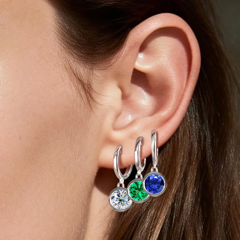 925 Sterling Silver Round Cut Cubic Zirconia Hoop Drop Earrings for Women, Elegant Sparkling Dangle Earrings, Fine Jewelry Gift