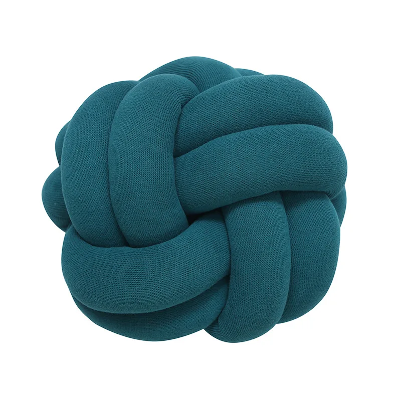 Inyahome Home Decor Round Ball Peacock Blue Knotted Pillows Handmade Throw Pillows Plush Floor Cushions for Bedroom Sofa Couch
