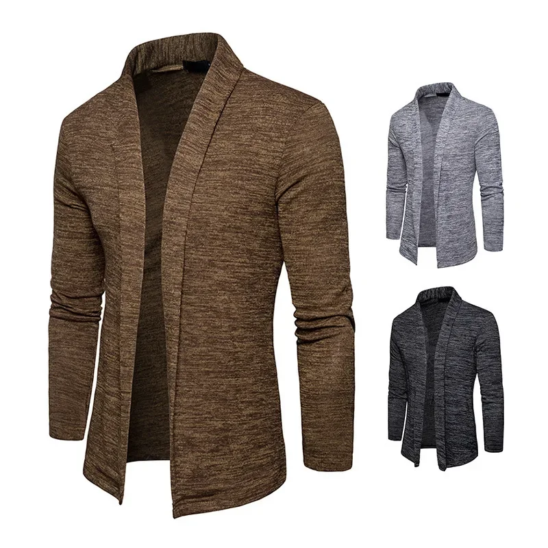 

Autumn New Fashion Men's Long Sleeved Loose Solid Color Polo Cardigan