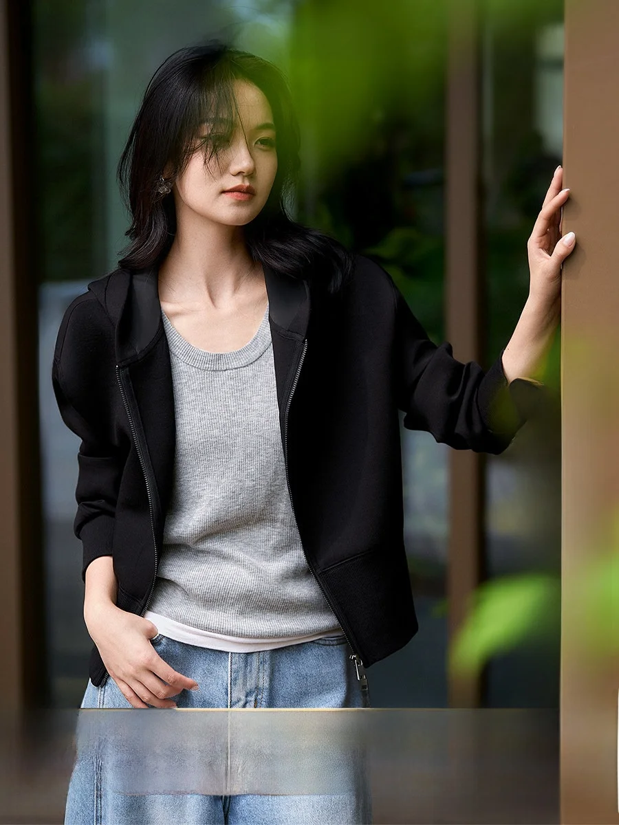 

Xhange Anti-Aging Weapon Comfortable Soft Air Feel Hoodie Zipper Short Women's Summer 2026 Casual Style Long Sleeve Sweatshirt