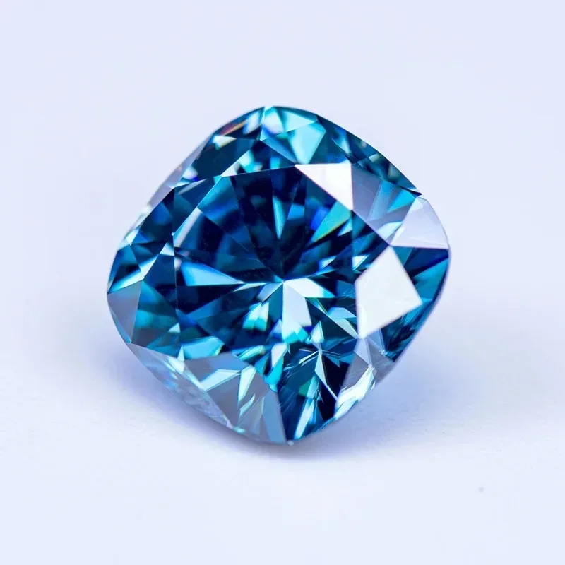 Moissanite Stone Sapphire Blue Color Cushion Cut Lab Lab Growth Diamond Test Passed Gemstone for Jewelry Making GRA Certificate